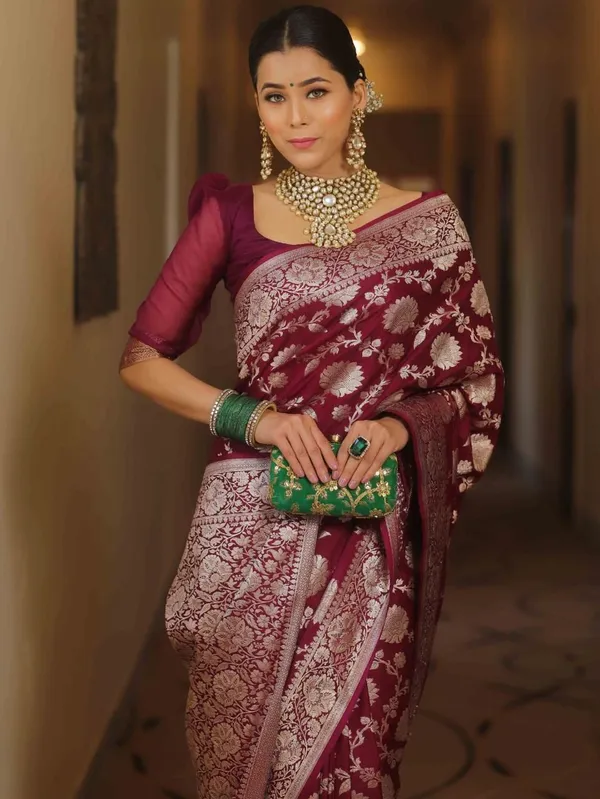 Marziyaa_Floral_Print_Banarasi_Jacquard_Saree_(Purple)