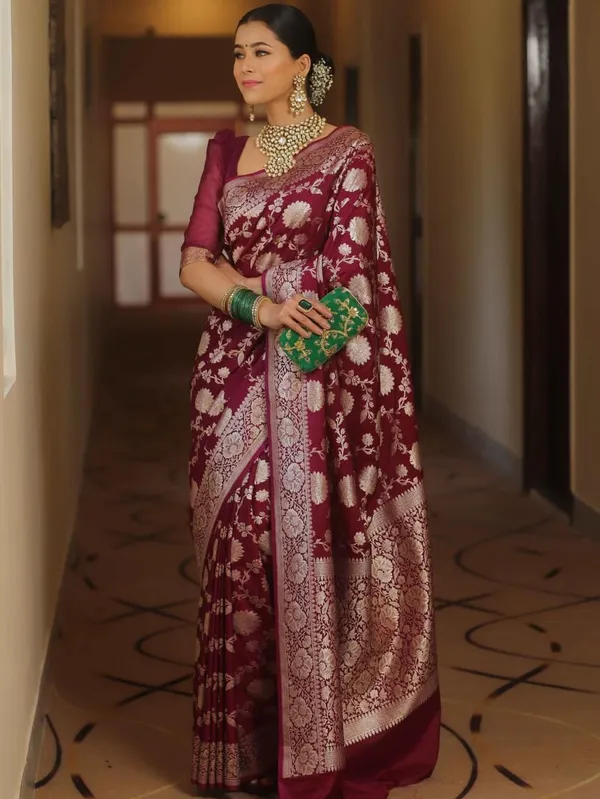 Marziyaa_Floral_Print_Banarasi_Jacquard_Saree_(Purple)