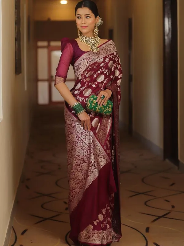 Marziyaa_Floral_Print_Banarasi_Jacquard_Saree_(Purple)