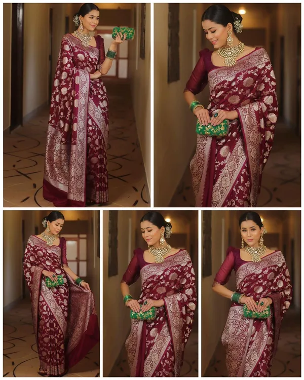 Marziyaa_Floral_Print_Banarasi_Jacquard_Saree_(Purple)