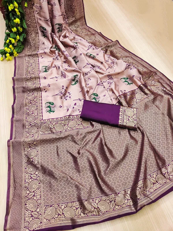 Marziyaa_Animal_Print_Banarasi_Jacquard_Saree_(Pink_Purple)