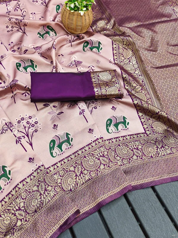 Marziyaa_Animal_Print_Banarasi_Jacquard_Saree_(Pink_Purple)
