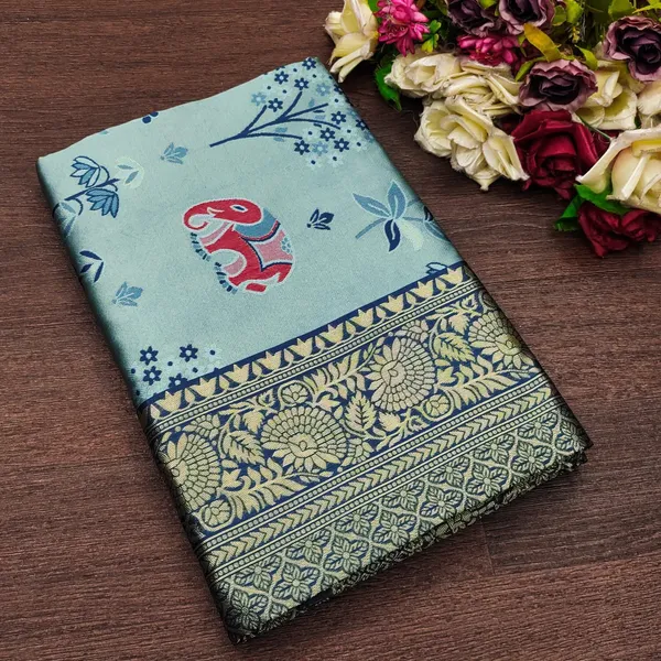 Marziyaa_Animal_Print_Banarasi_Jacquard_Saree_(Light_Blue_Blue)