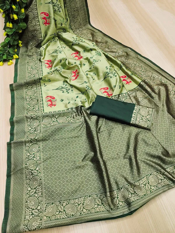 Marziyaa_Animal_Print_Banarasi_Jacquard_Saree_(Light_Green_Green)