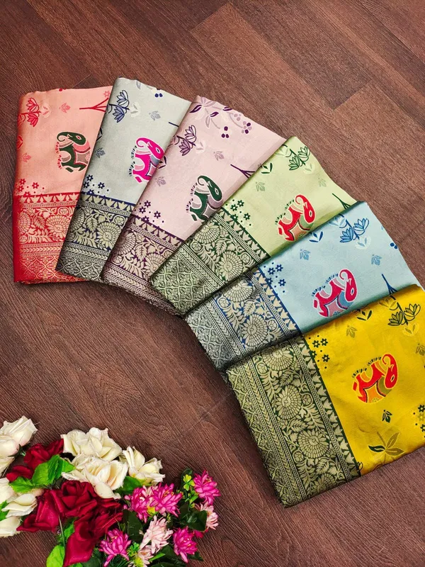 Marziyaa_Animal_Print_Banarasi_Jacquard_Saree_(Light_Green_Green)