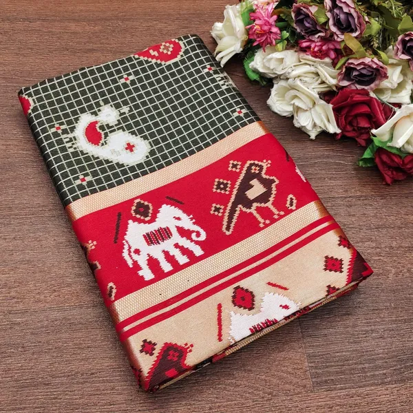 Marziyaa_Animal_Print_Banarasi_Jacquard_Saree_(Black_Red)