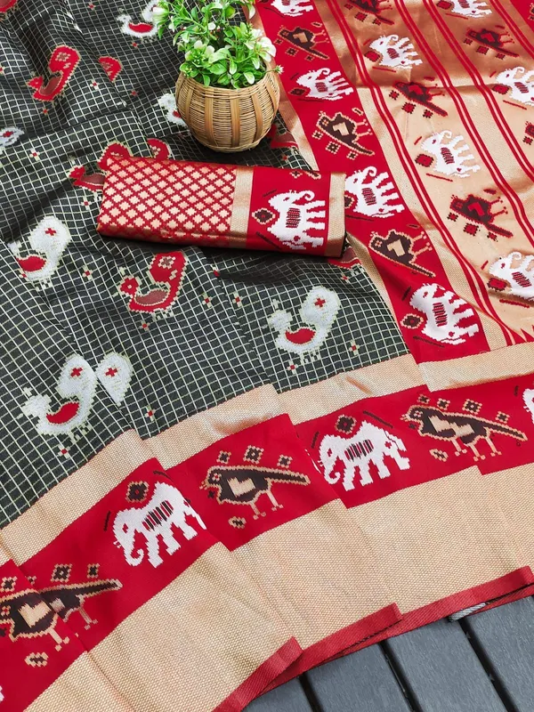 Marziyaa_Animal_Print_Banarasi_Jacquard_Saree_(Black_Red)
