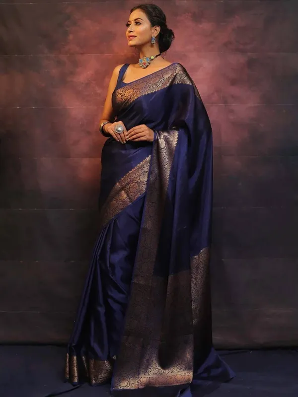 Marziyaa_Plain_Banarasi_Jacquard_Saree_(Dark_Blue)