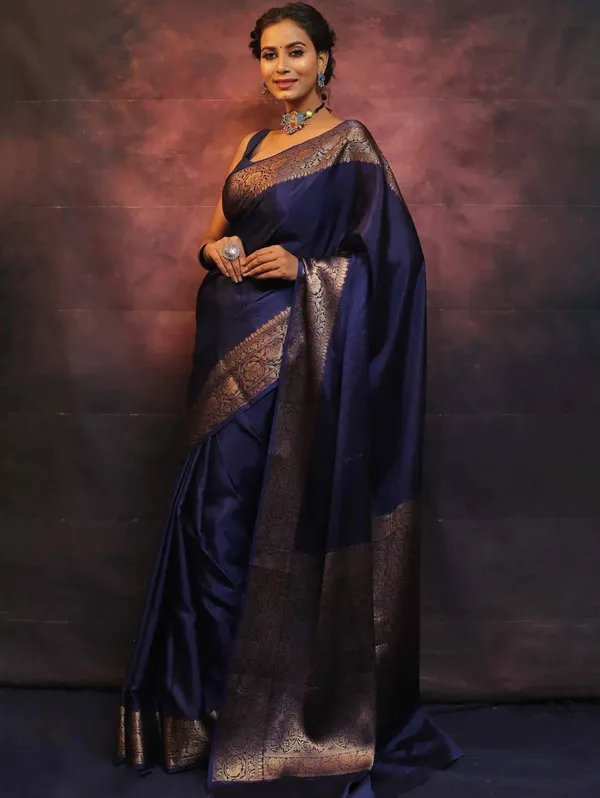 Marziyaa_Plain_Banarasi_Jacquard_Saree_(Dark_Blue)