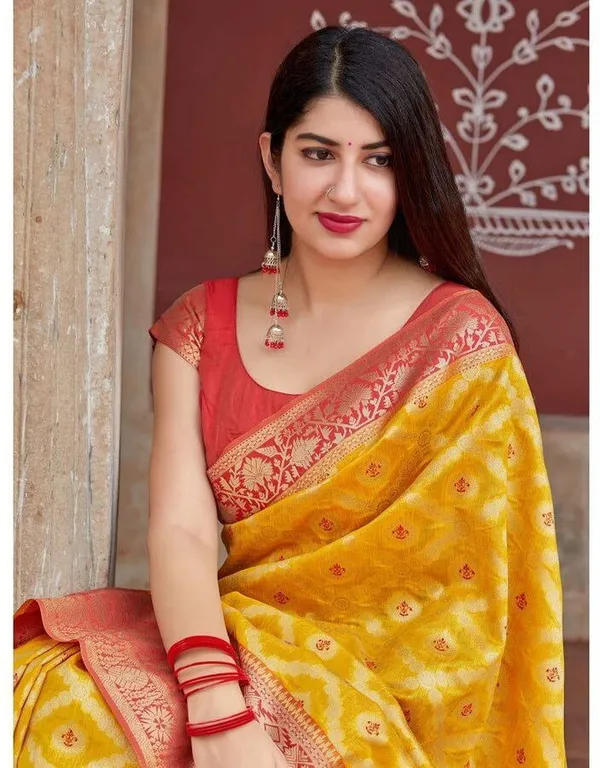 Marziyaa_Checkered_Banarasi_Jacquard_Saree_(Yellow)
