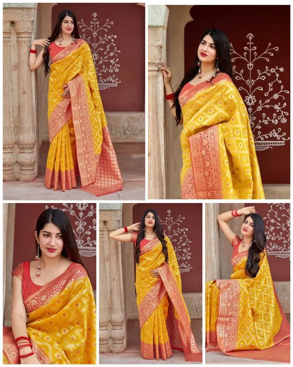 Marziyaa_Checkered_Banarasi_Jacquard_Saree_(Yellow)