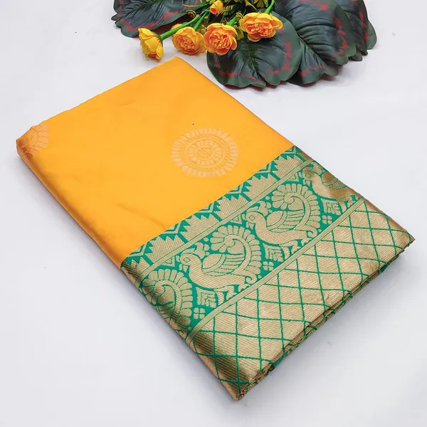 Marziyaa_Animal_Print_Banarasi_Jacquard_Saree_(Yellow_Green)