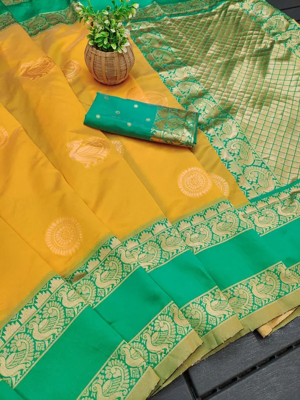 Marziyaa_Animal_Print_Banarasi_Jacquard_Saree_(Yellow_Green)