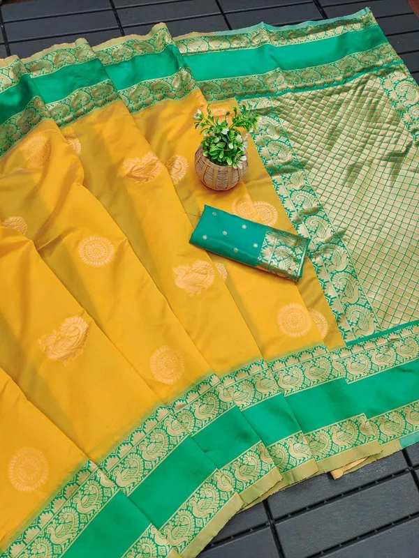 Marziyaa_Animal_Print_Banarasi_Jacquard_Saree_(Yellow_Green)