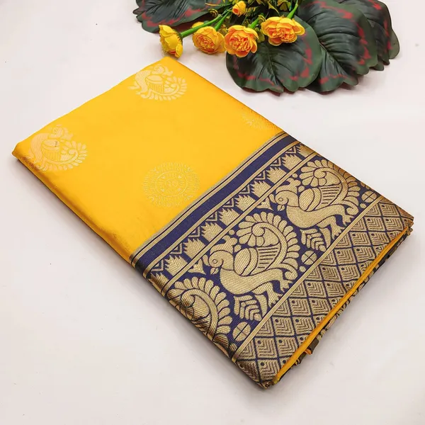 Marziyaa_Animal_Print_Banarasi_Jacquard_Saree_(Yellow_Blue)