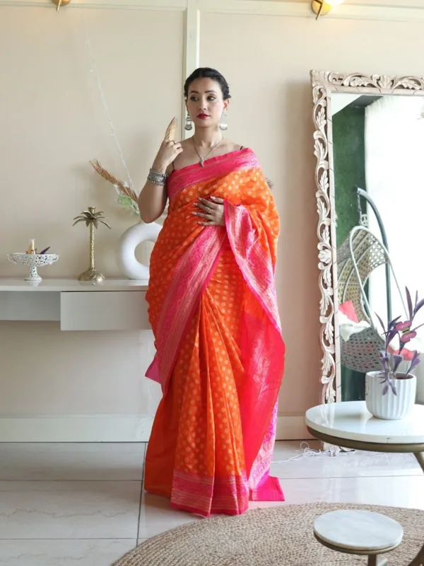 Marziyaa_Woven_Banarasi_Jacquard_Saree_(Orange_Pink)
