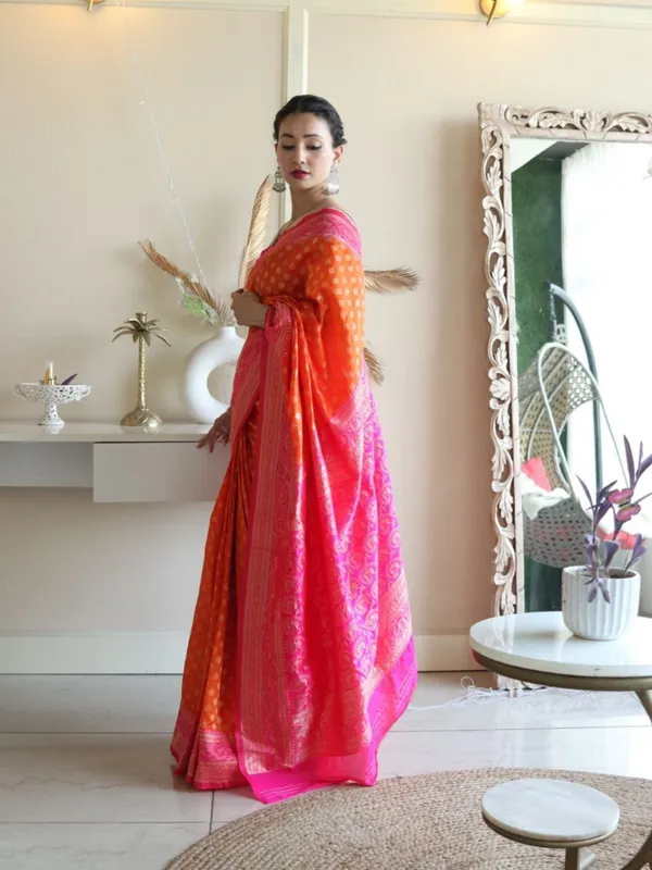 Marziyaa_Woven_Banarasi_Jacquard_Saree_(Orange_Pink)