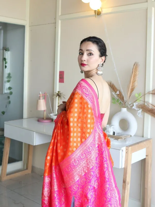 Marziyaa_Woven_Banarasi_Jacquard_Saree_(Orange_Pink)