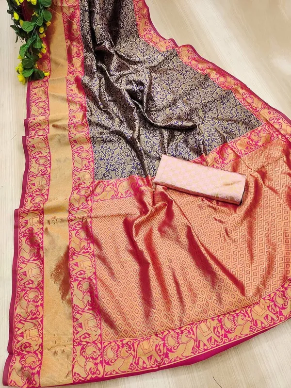 Marziyaa_Animal_Print_Banarasi_Jacquard_Saree_(Blue_Red)