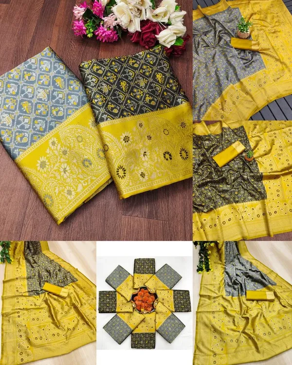 Marziyaa_Animal_Print_Banarasi_Jacquard_Saree_(Grey_Yellow)