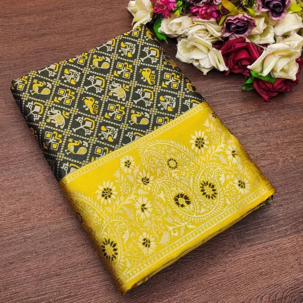 Marziyaa_Animal_Print_Banarasi_Jacquard_Saree_(Black_Yellow)