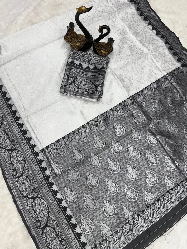 Marziyaa_Floral_Print_Banarasi_Jacquard_Saree_(White_Grey)
