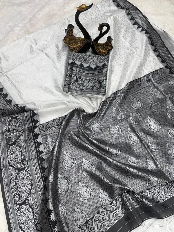 Marziyaa_Floral_Print_Banarasi_Jacquard_Saree_(White_Grey)