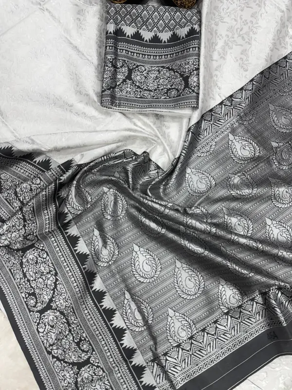 Marziyaa_Floral_Print_Banarasi_Jacquard_Saree_(White_Grey)