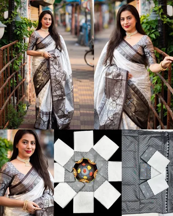 Marziyaa_Floral_Print_Banarasi_Jacquard_Saree_(White_Grey)