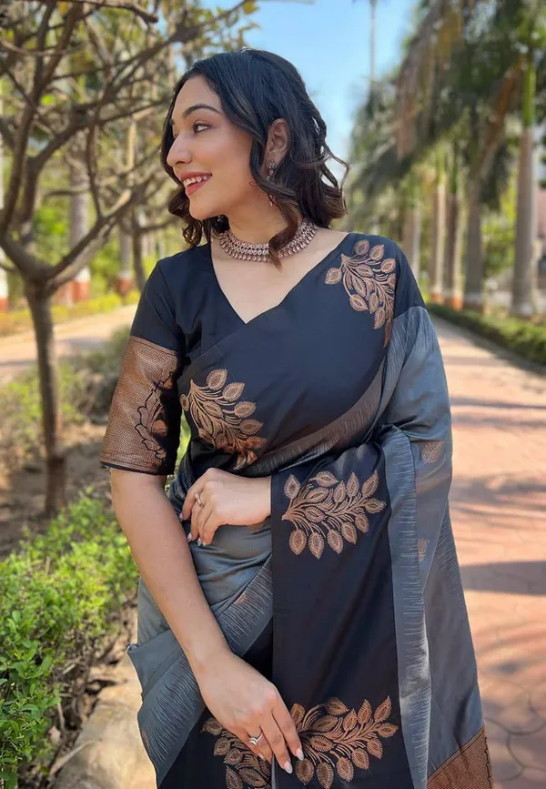 Marziyaa_Floral_Print_Banarasi_Jacquard_Saree_(Grey)