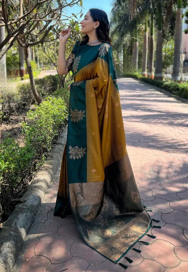Marziyaa_Floral_Print_Banarasi_Jacquard_Saree_(Yellow)