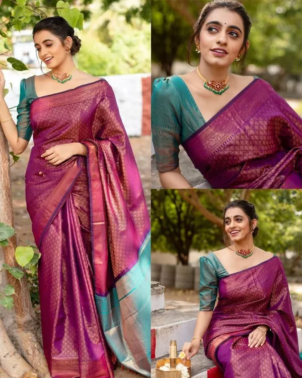 Marziyaa_Floral_Print_Banarasi_Jacquard_Saree_(Maroon)