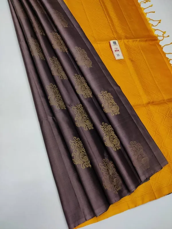 Marziyaa_Floral_Print_Banarasi_Jacquard_Saree_(Brown_Orange)
