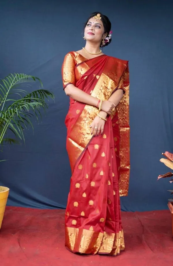 Marziyaa_Polka_Print_Self_Design_Banarasi_Brocade_Saree_(Red)