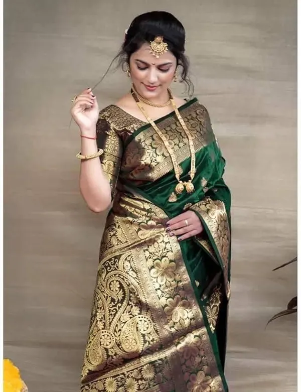 Marziyaa_Polka_Print_Self_Design_Banarasi_Brocade_Saree_(Dark_Green)