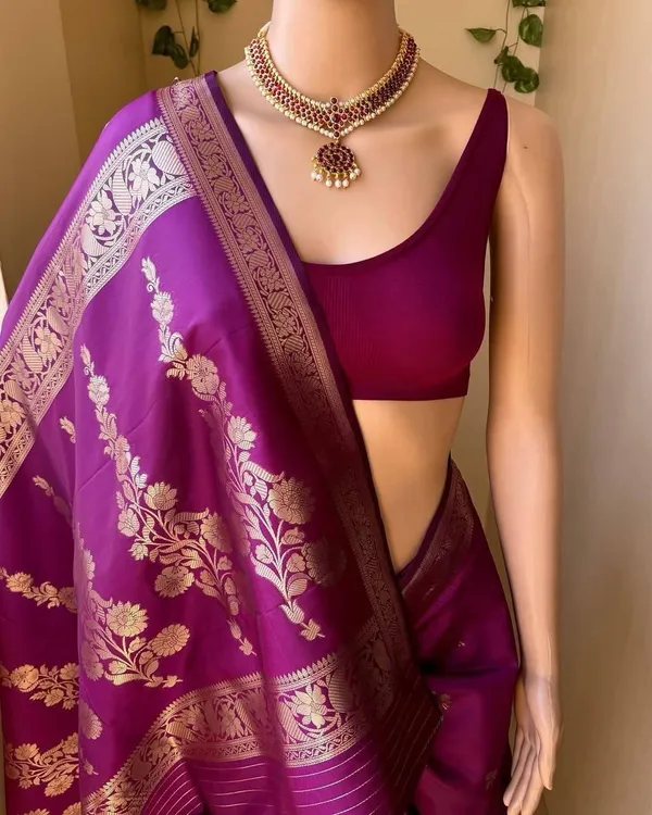 Marziyaa_Floral_Print_Woven_Self_Design_Banarasi_Jacquard_Saree_(Purple)