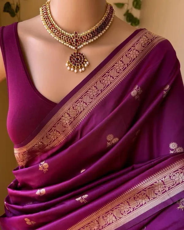 Marziyaa_Floral_Print_Woven_Self_Design_Banarasi_Jacquard_Saree_(Purple)