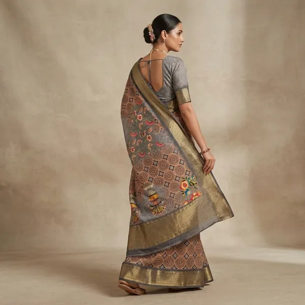Grey_Cotton_Floral_Embroidered_Golden_Border_Saree_For_Women