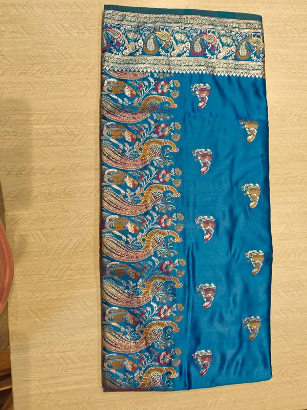Blue_Banarasi_Satin_Peacock_Embroidered_Saree_For_Women