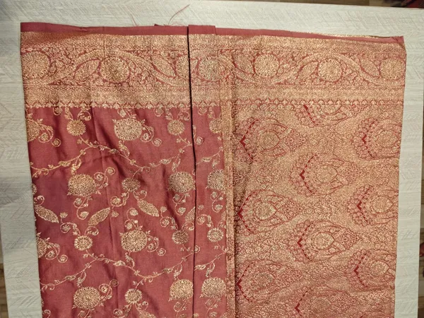Peach_Banarasi_Satin_Brocade_Ethnic_Print_Saree_For_Women