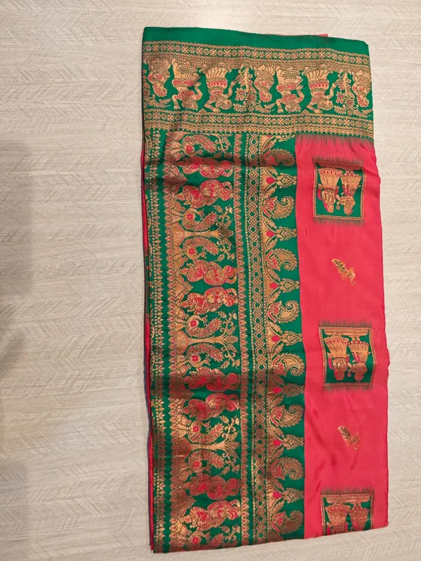 Green_And_Pink_Banarasi_Satin_Zari_Embroidered_Saree_For_Women