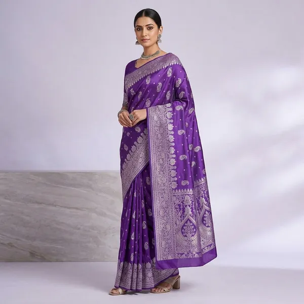 Purple_Banarasi_Satin_Silver_Zari_Woven_Saree_For_Women