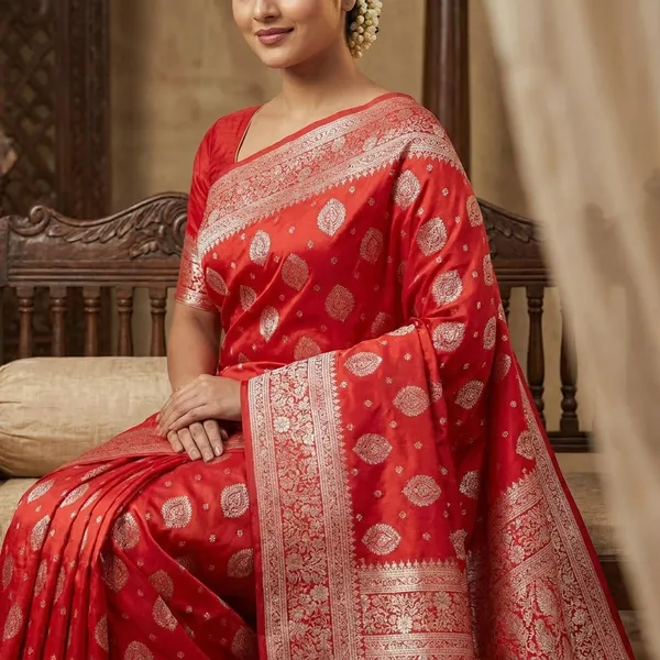 Red_Banarasi_Satin_Gold_Zari_Paisley_Woven_Saree_For_Women