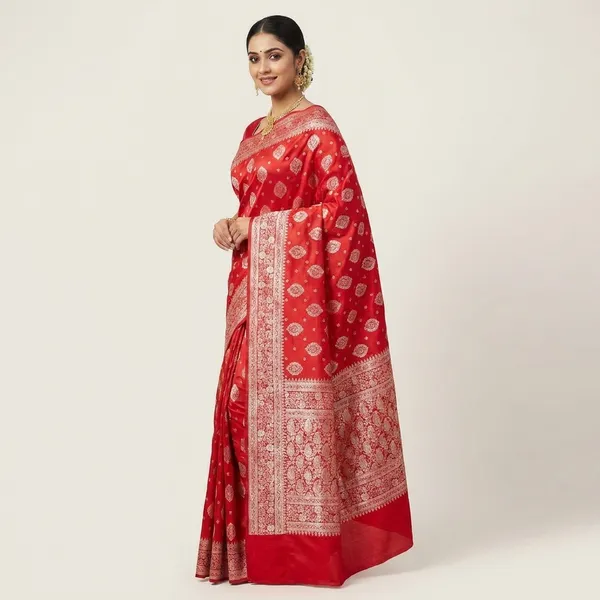 Red_Banarasi_Satin_Gold_Zari_Paisley_Woven_Saree_For_Women