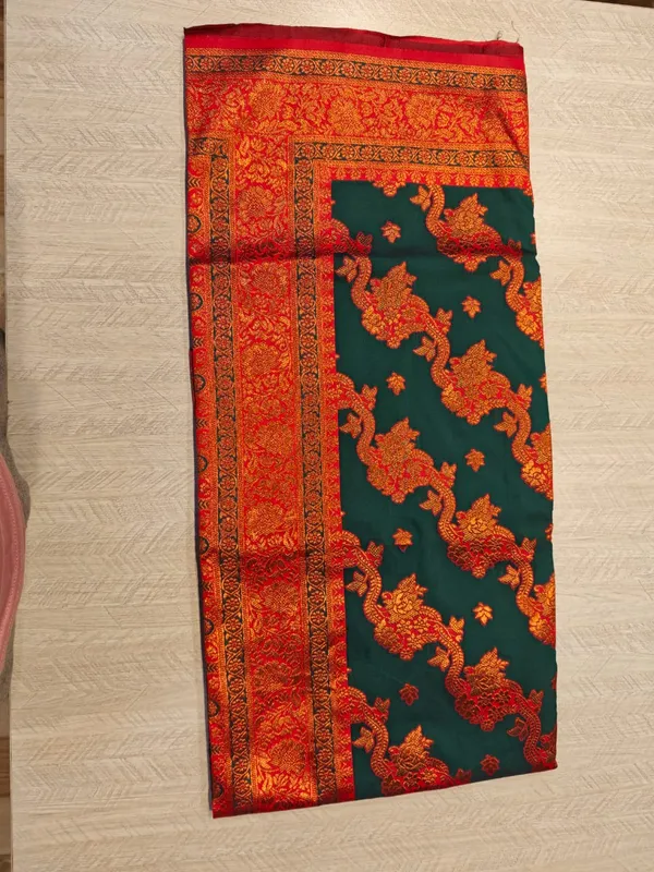 Red_And_Green_Banarasi_Satin_Embroidered_Saree_For_Women