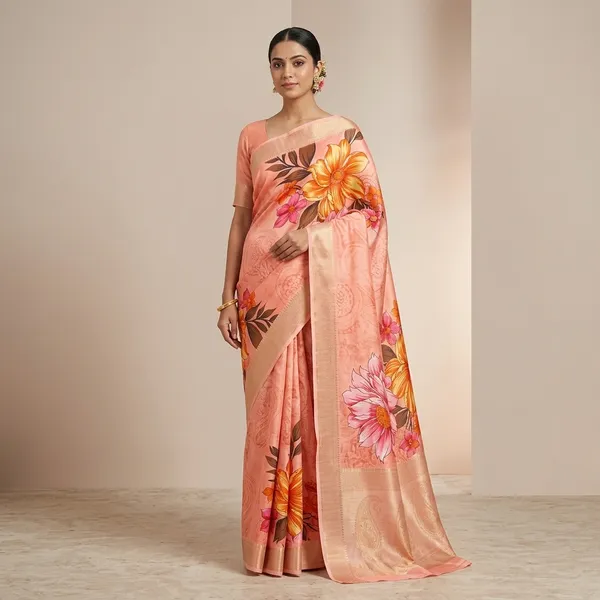 Peach_Kashmiri_Silk_Floral_Printed_Saree_For_Women