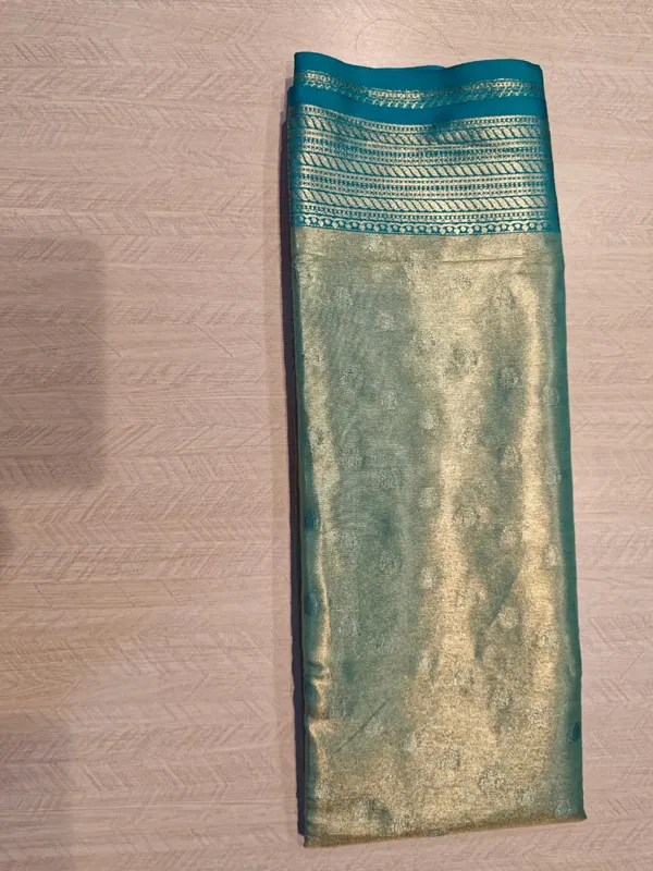 Teal_Blue_Banarasi_Silk_Zari_Border_Saree_For_Women