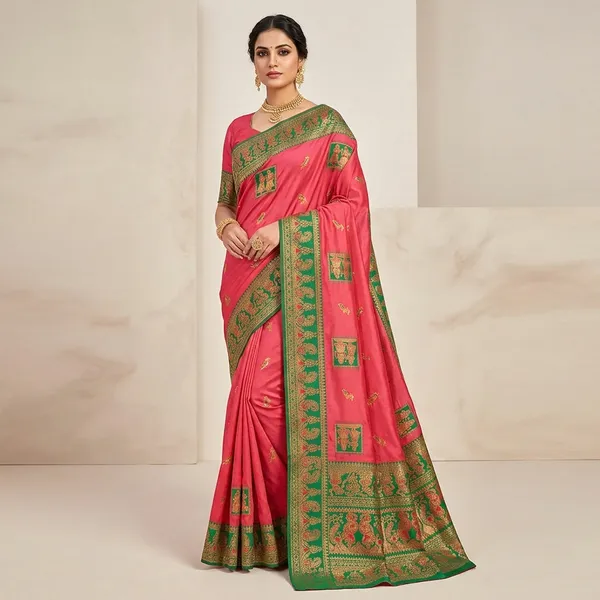 Green_And_Pink_Banarasi_Satin_Zari_Embroidered_Saree_For_Women