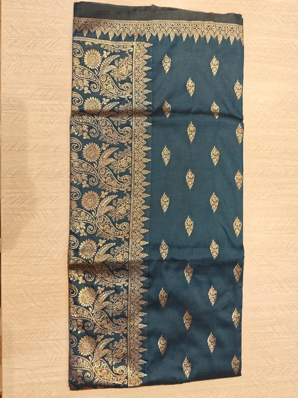 Blue_Banarasi_Satin_Zari_Woven_Golden_Border_Saree_For_Women