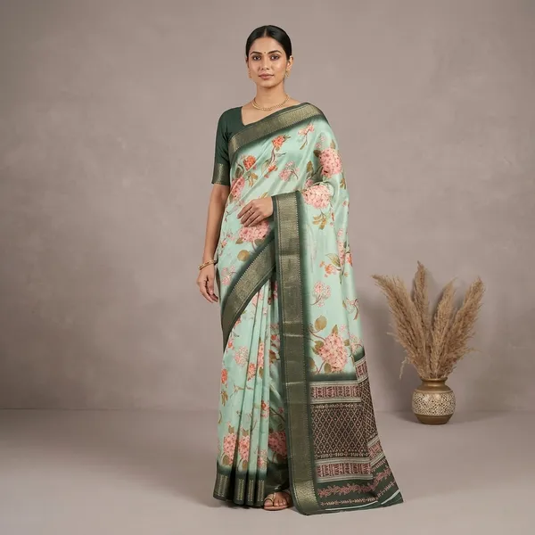 Mint_Green_Cotton_Floral_Print_Woven_Border_Saree_For_Women